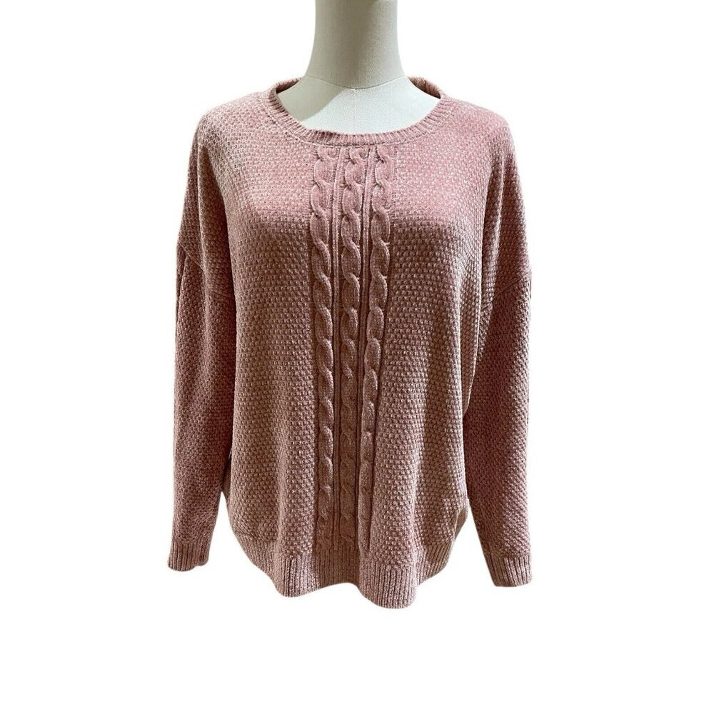 Pink Rose Chenile Sweater Women Soft Velvet Crew Neck Pullover Blush Pink Sz L - Picture 2 of 9